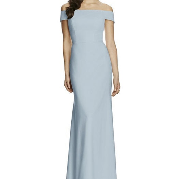 Dessy Full Length Off Shoulder Crepe Dress - Picture 1 of 2